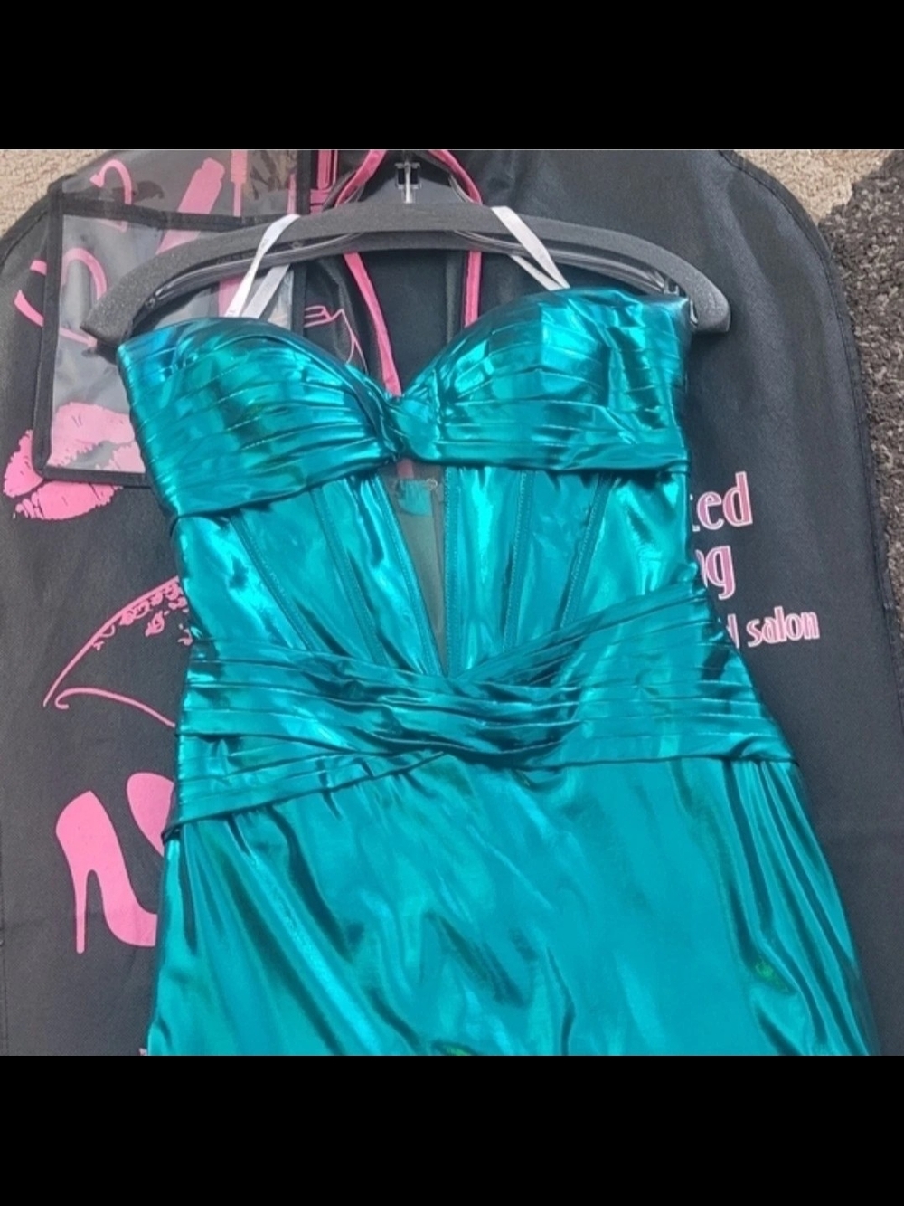 Sherri Hill Metallic Teal Strapless Cocktail Dress - Picture 2 of 2